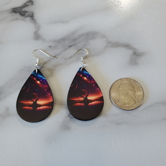 Abstract Tree of Life Teardrop Earrings - Picture 3 of 9